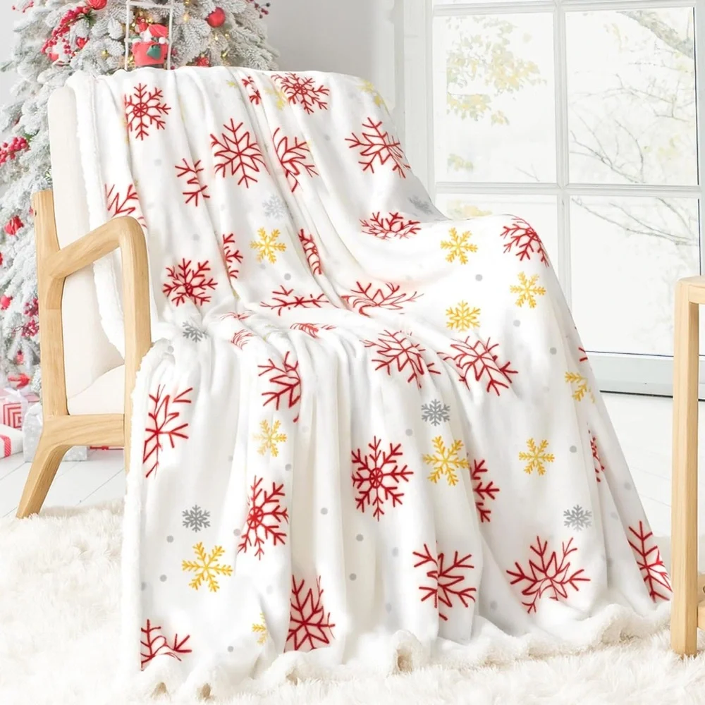 Holiday Snowflake Blanket - Red, Yellow, Gray